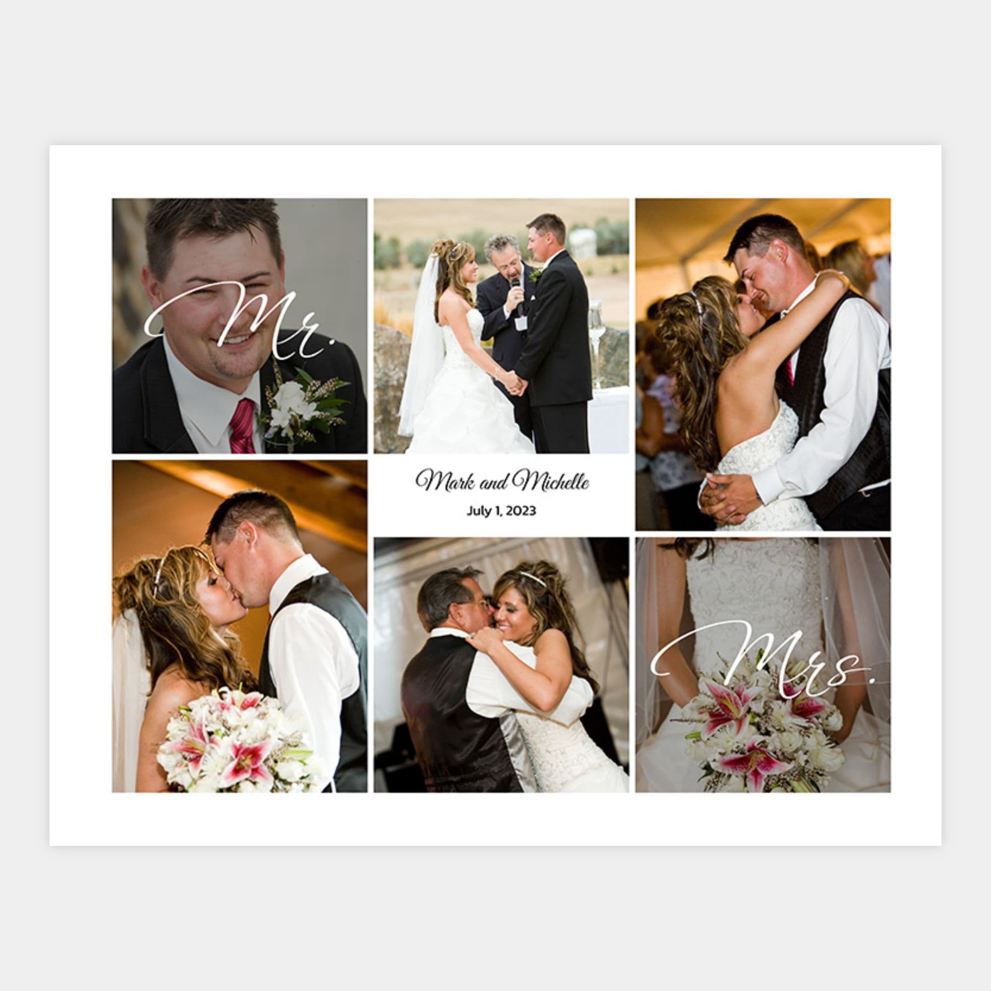 Image of a 6 image collage with Mr and Mrs overlays.