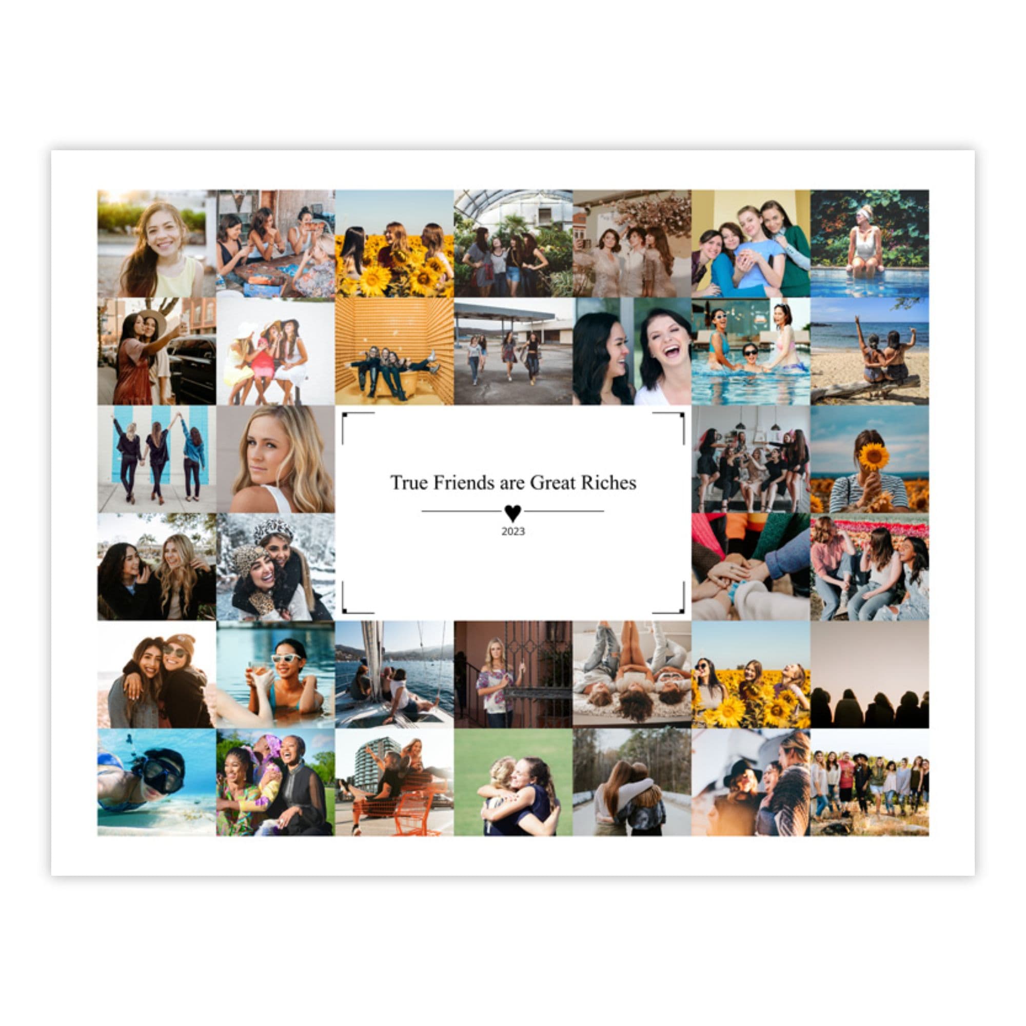 36 image photo collage with text in the center