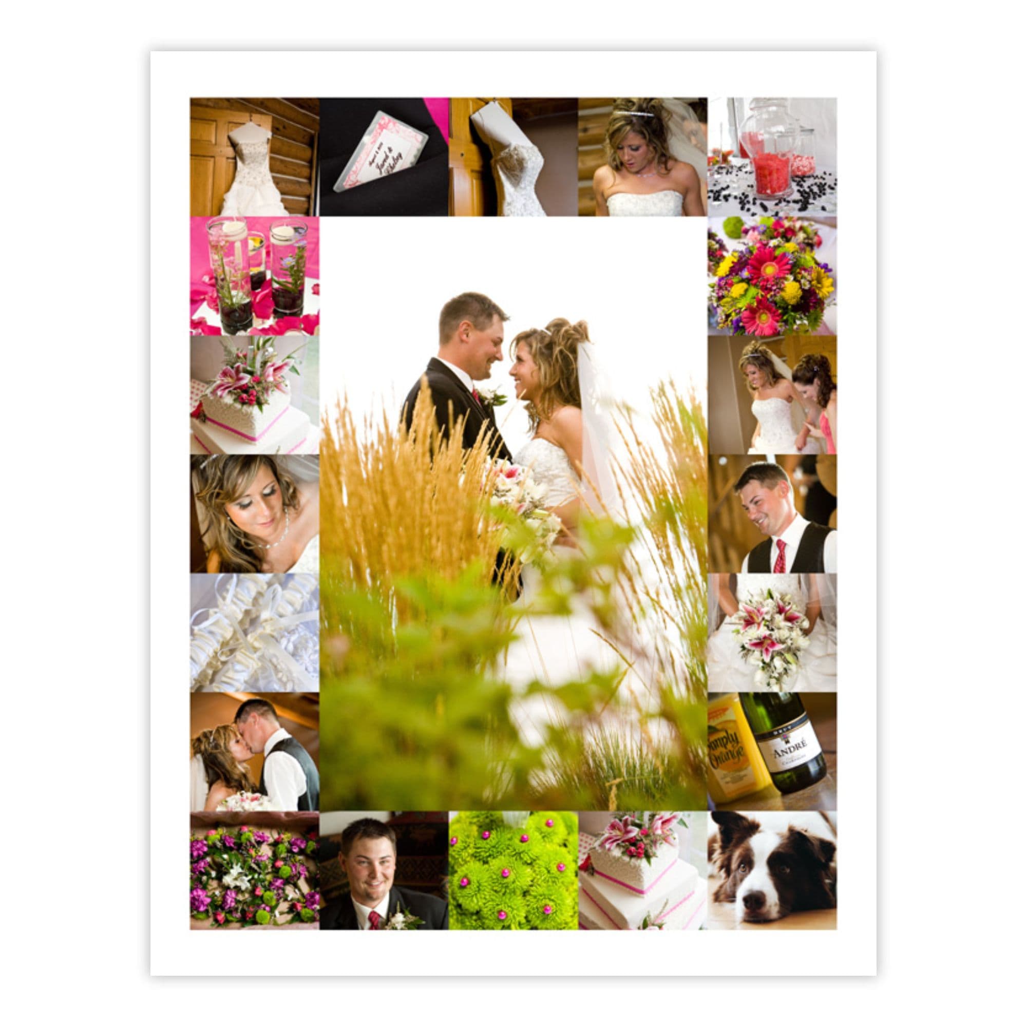 image of 21 image vertical collage with one large image in the middle