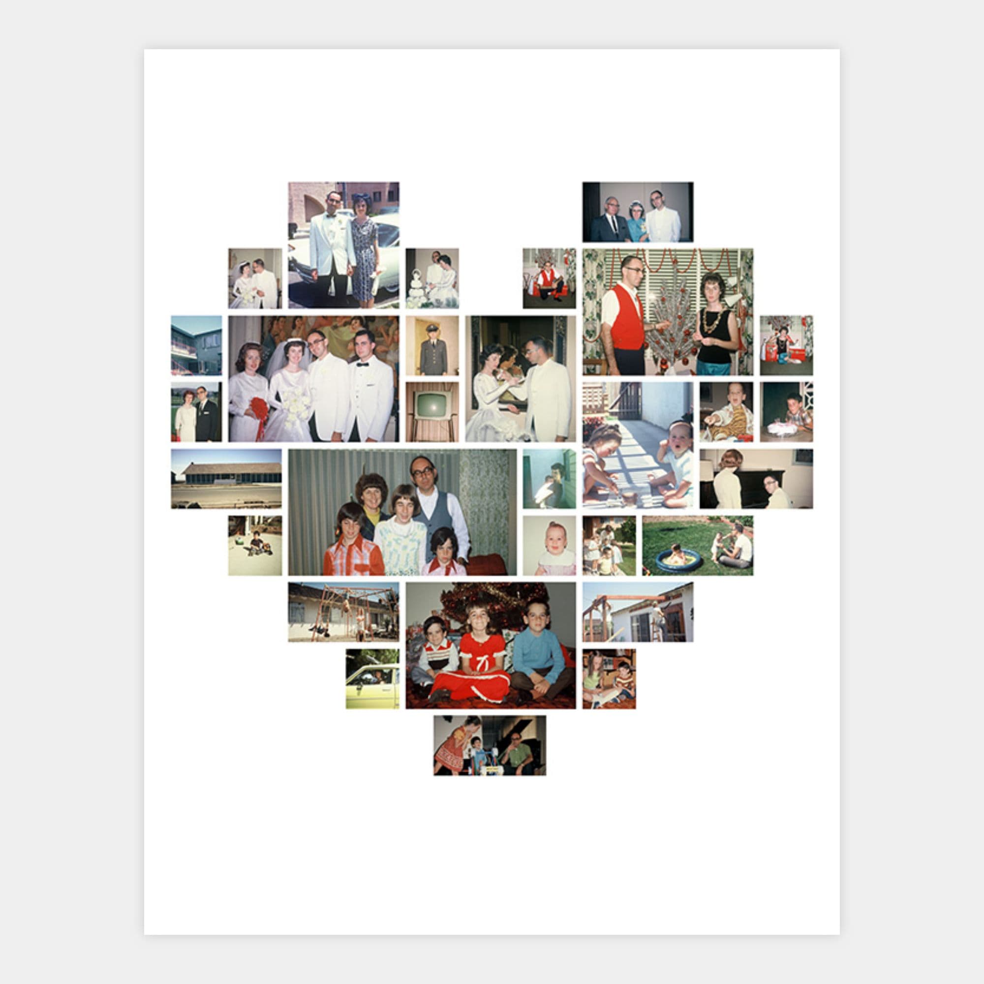 image of photo collage on a print in the shape of a heart