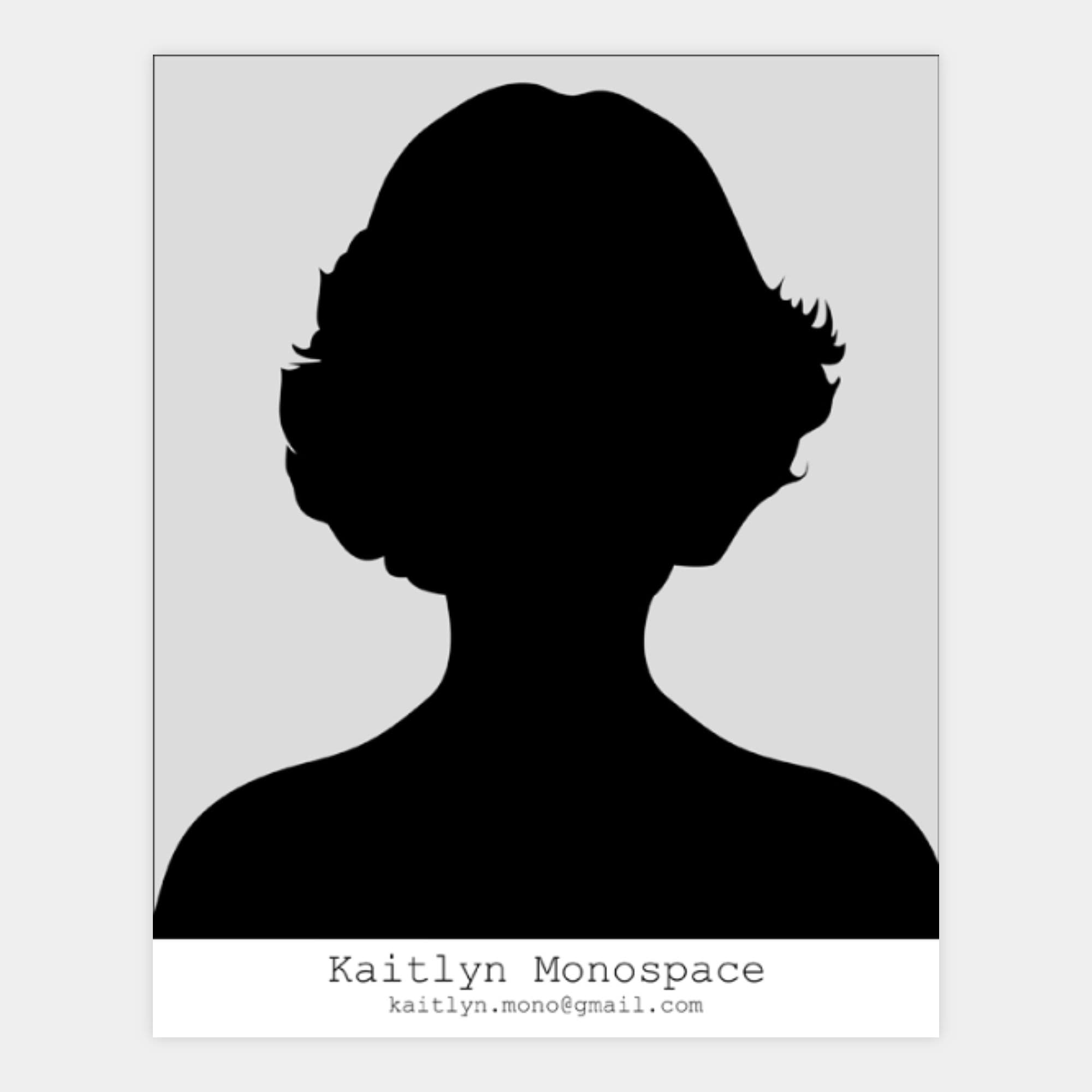 Image of an 8x10 headshot print with the name and contact info below the picture
